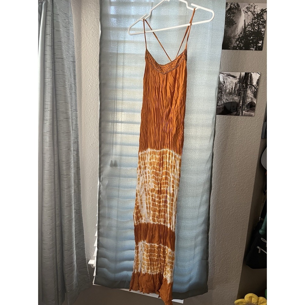 Boho Style  Tie-Dye Crinkle Maxi Dress with Spaghetti Straps